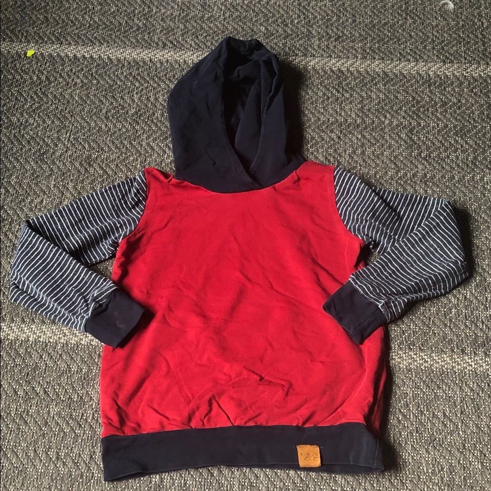 Little Kids Red & Navy Hooded Pullover Sweatshirt